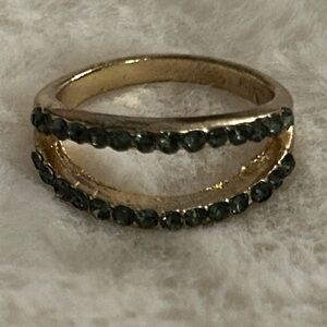 Double Gold Ring with Black Diamond Accents